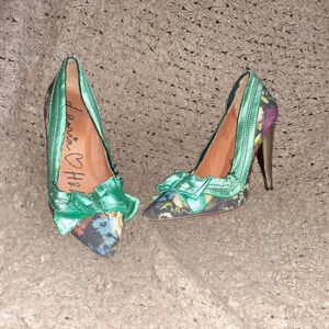 LANVIN H&M-Floral-Mirrored Heels Pumps-Bow Accent-Sz 40/9-Excellent
